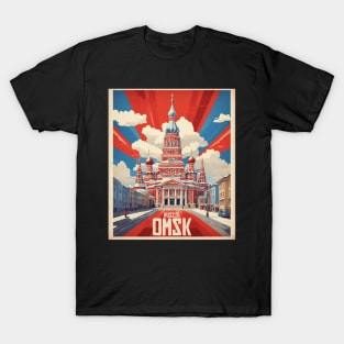 Omsk Russia Vintage Tourism Travel Poster T-Shirt